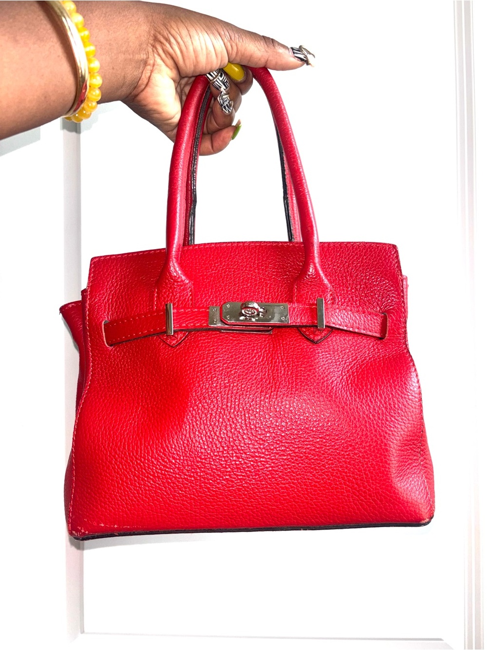 Sofia Cardoni Red Pebbled Leather Top-Handle Tote